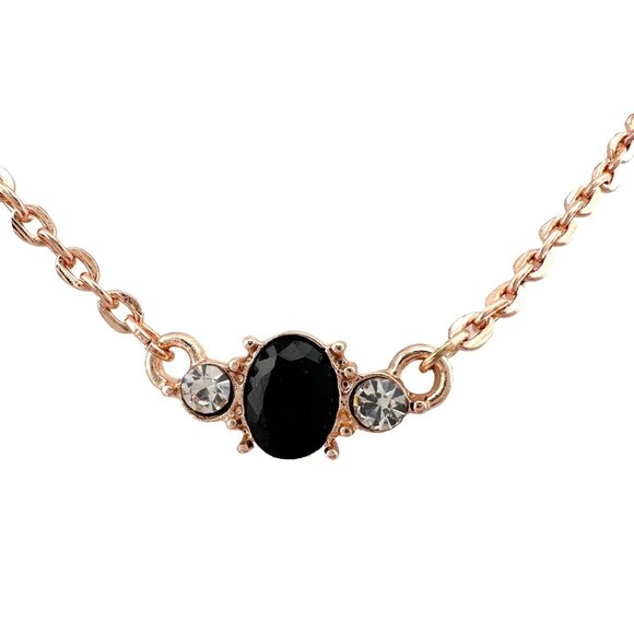 Pretty Oval Sapphire and Crystal Necklace with Rose Gold Overlay - Picture 1 of 8